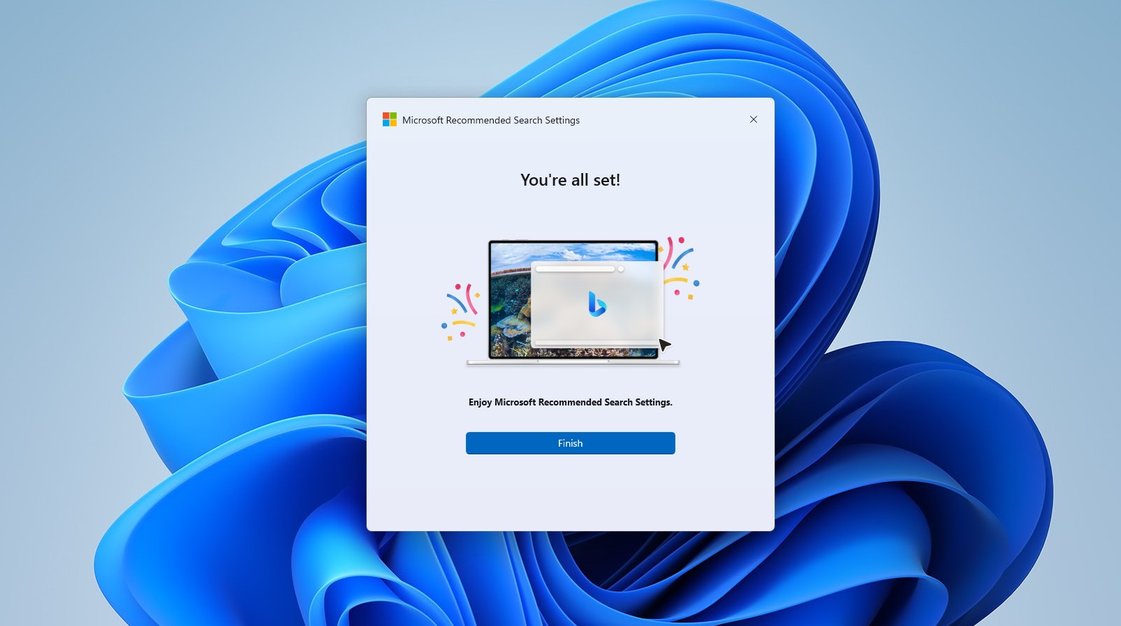 Microsoft recommended Search Settings installed