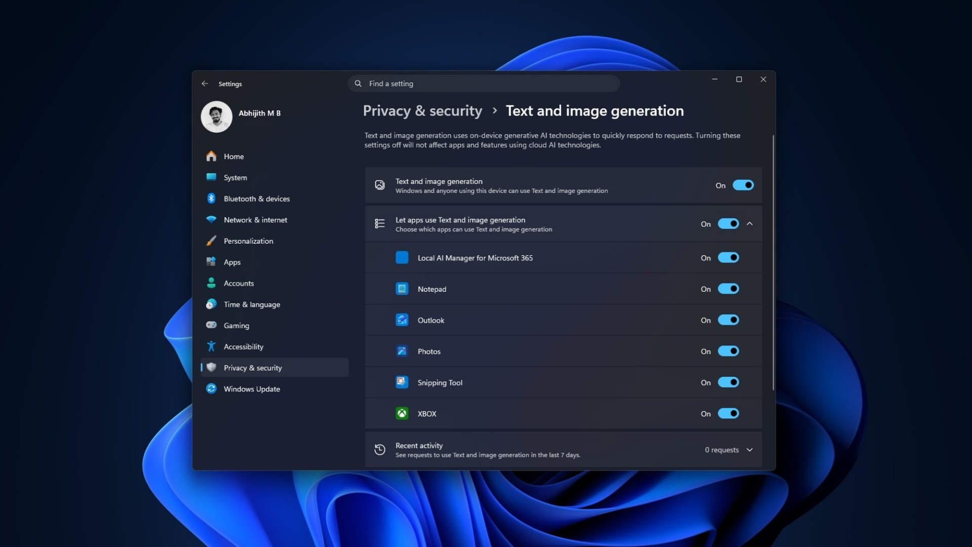 Microsoft's Privacy Settings has a page for Text and image generation turned on by default