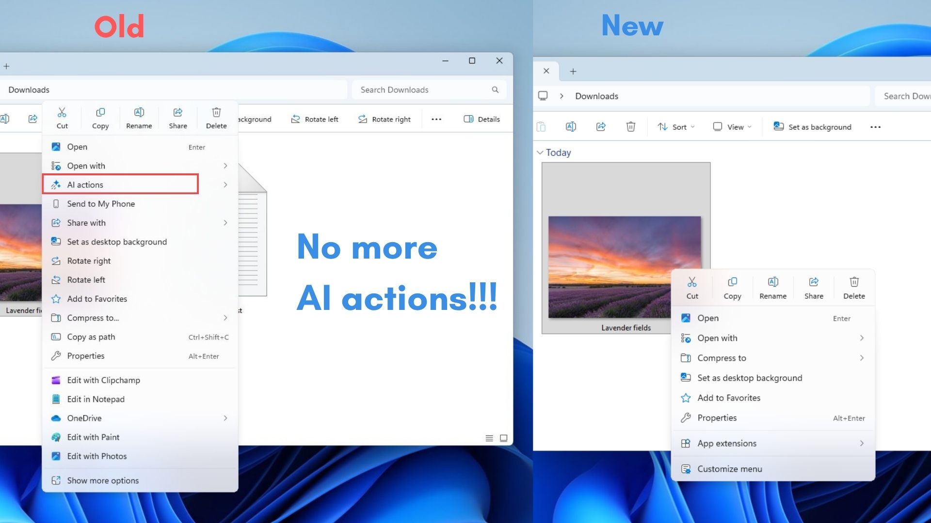 No more AI actions in File Explorer context menu