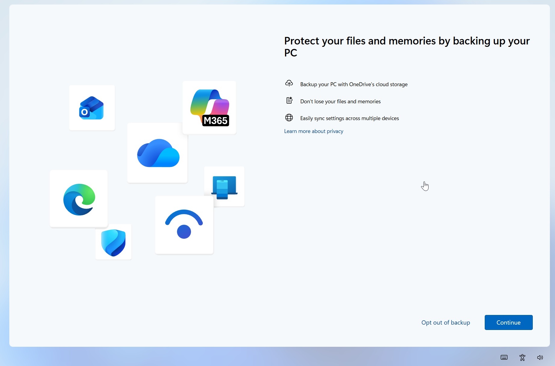 OneDrive opt out of backup