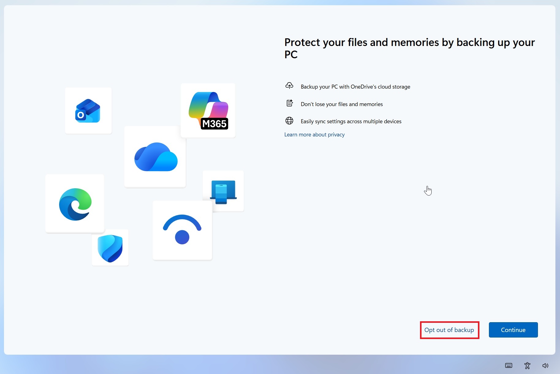 Opt out of backup in Windows 11 OneDrive