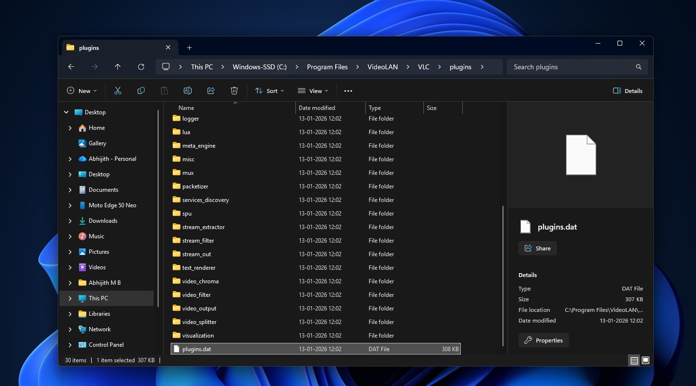 Plugins cache file in VLC