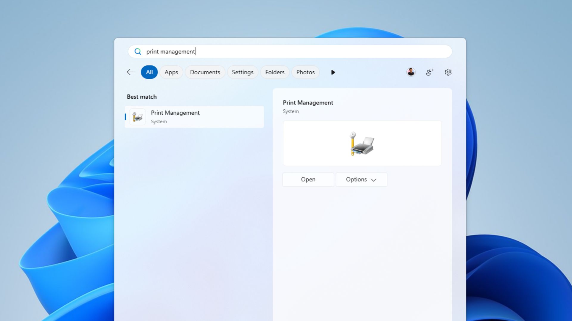 Print Management in Windows Search