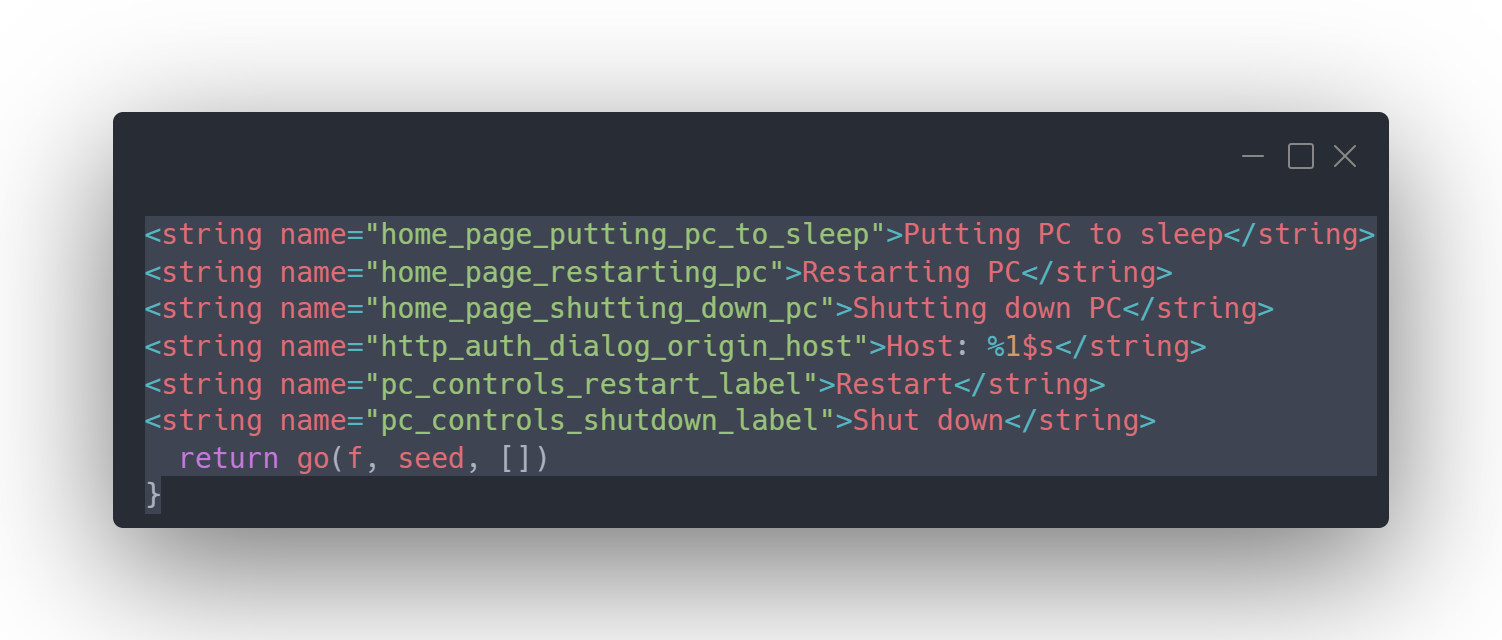 Strings in Link to Windows app showing ability to shut down and restart PC