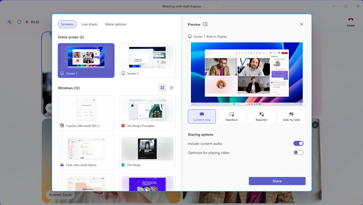 Teams new sharing UI