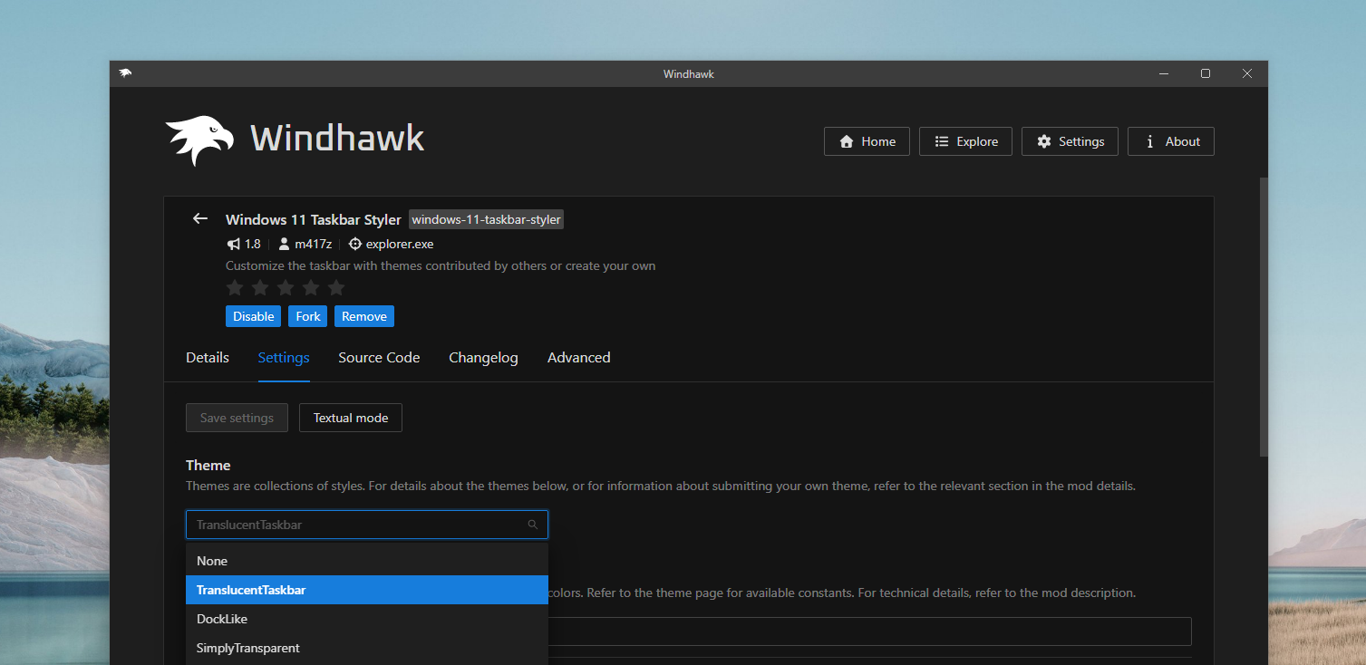 TransclucentTaskbar in Windhawk