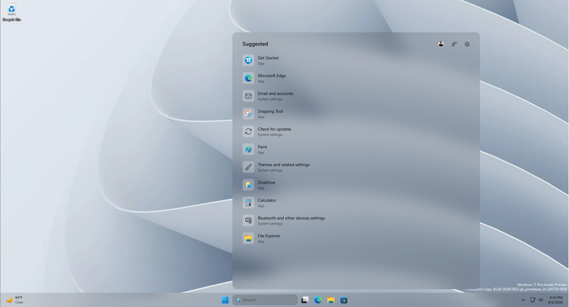 Transparency effect in Windows Search
