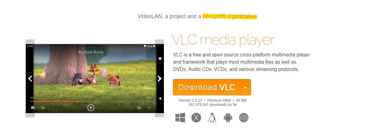 VideoLAN is a non-profit organization