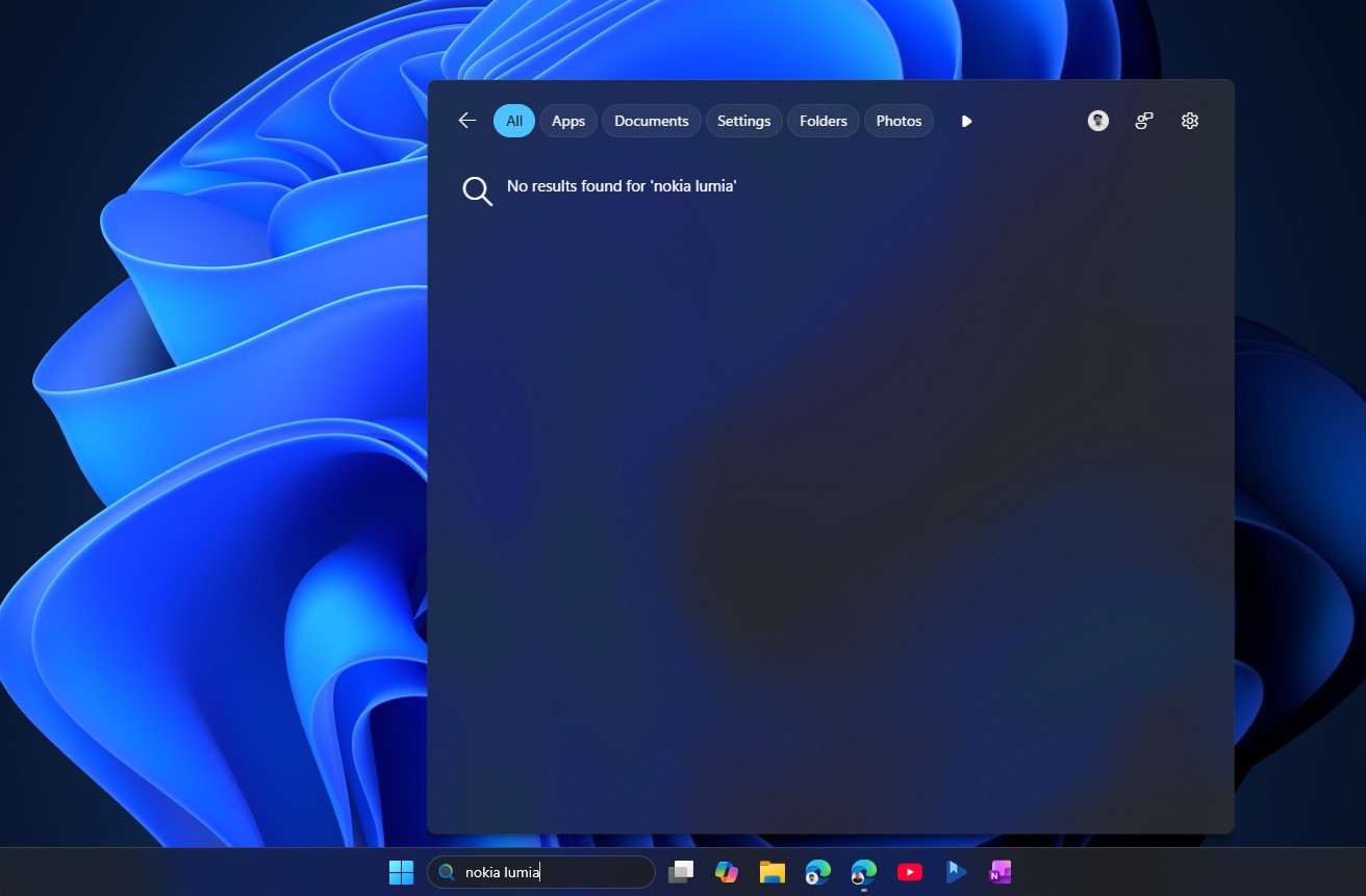 Web results and Store results turned off in Search shows no results for anything that is not in your PC
