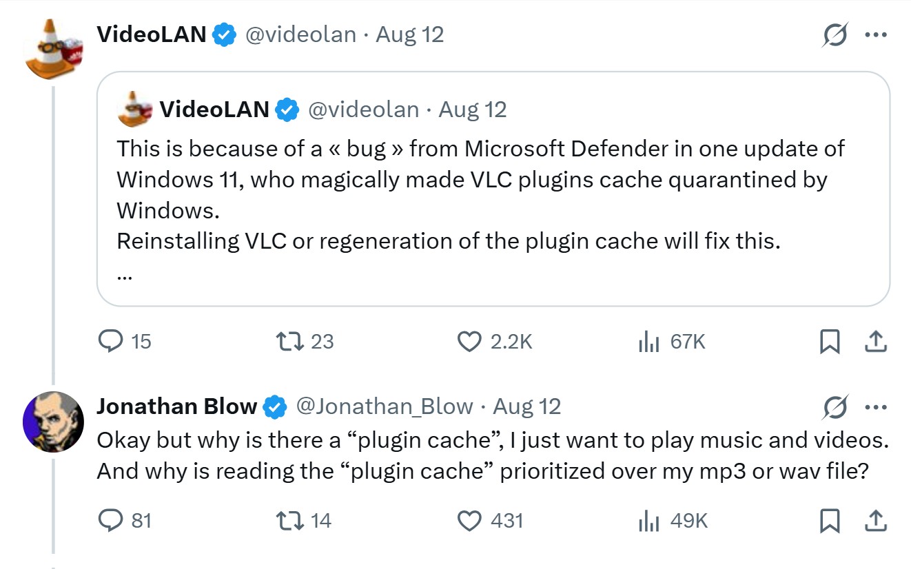 Why VLC has a plugin cache