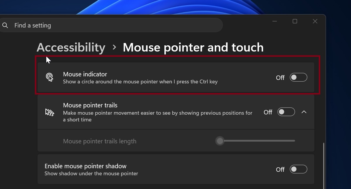 Windows 11 Mouse Indicator Setting