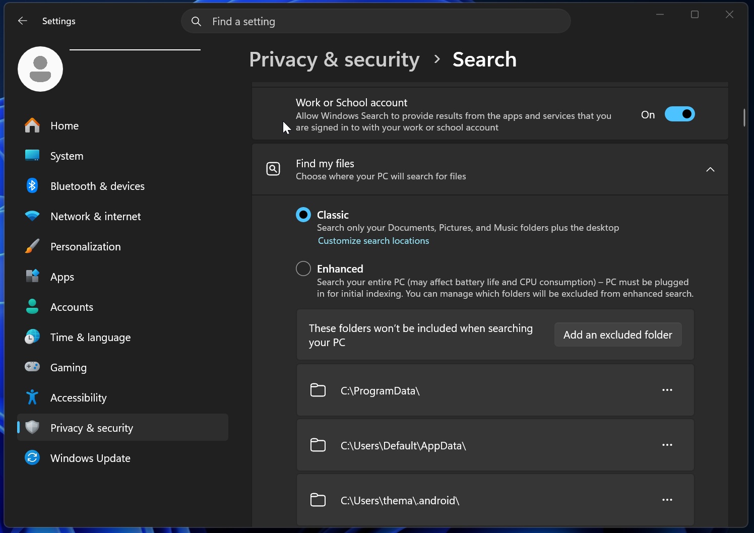 Windows Search indexing