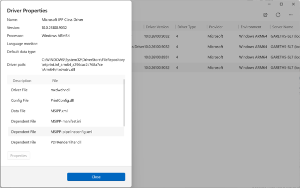 Driver Properties dialog has been updated too.