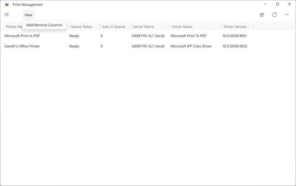 Print Management App with menu collapsed and opening the view menu