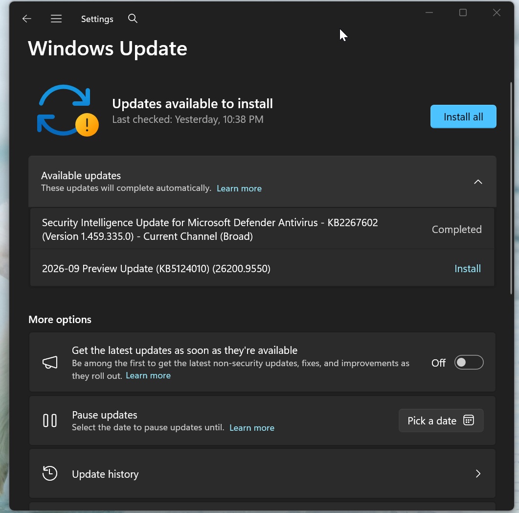 2026-09 Preview Update (KB5124010) (26200.9550)
