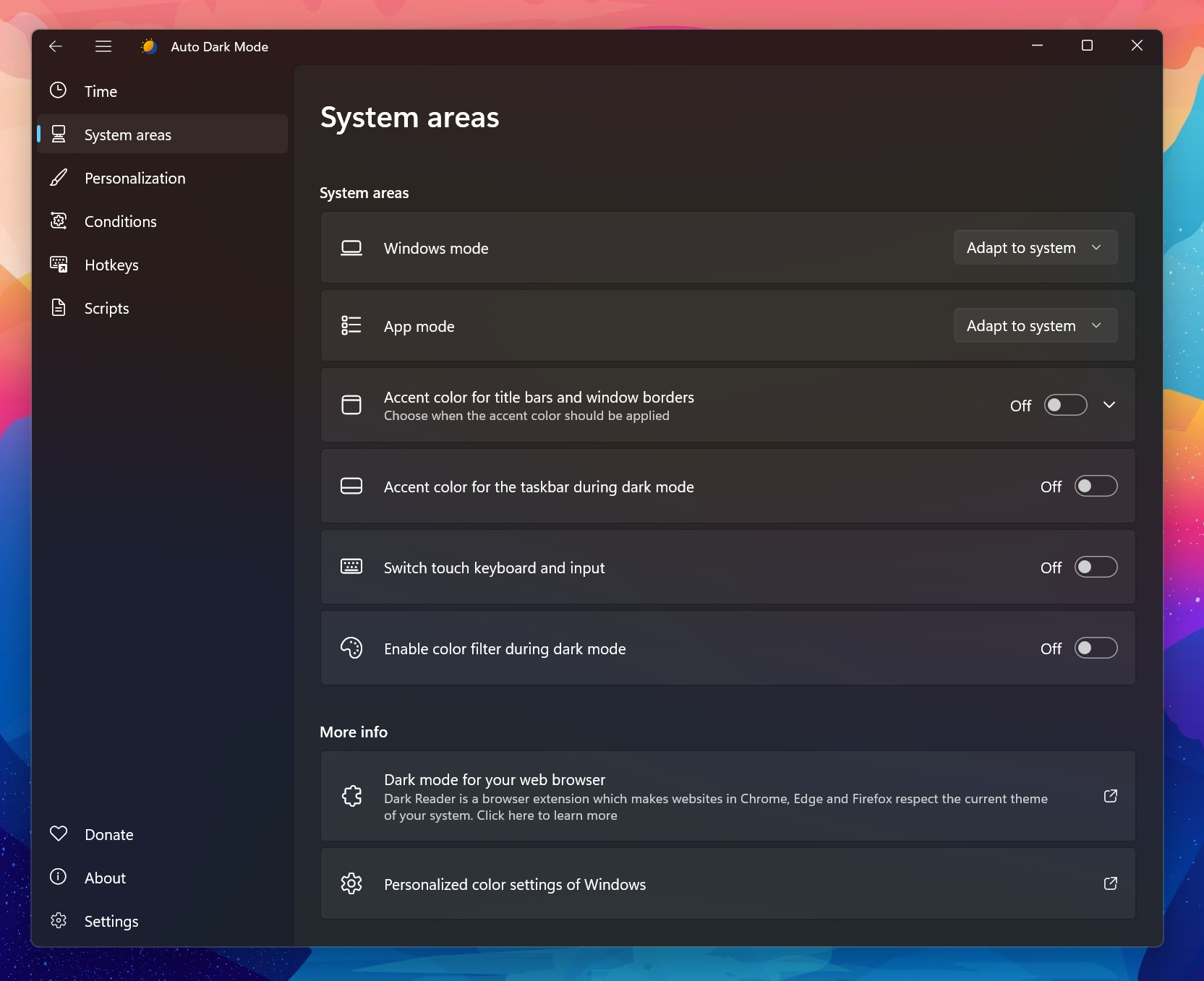 Auto Dark Mode utility for Windows 11