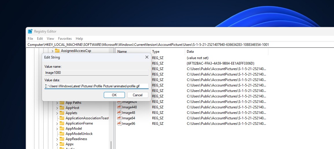 Changing keys to the path of the GIF file