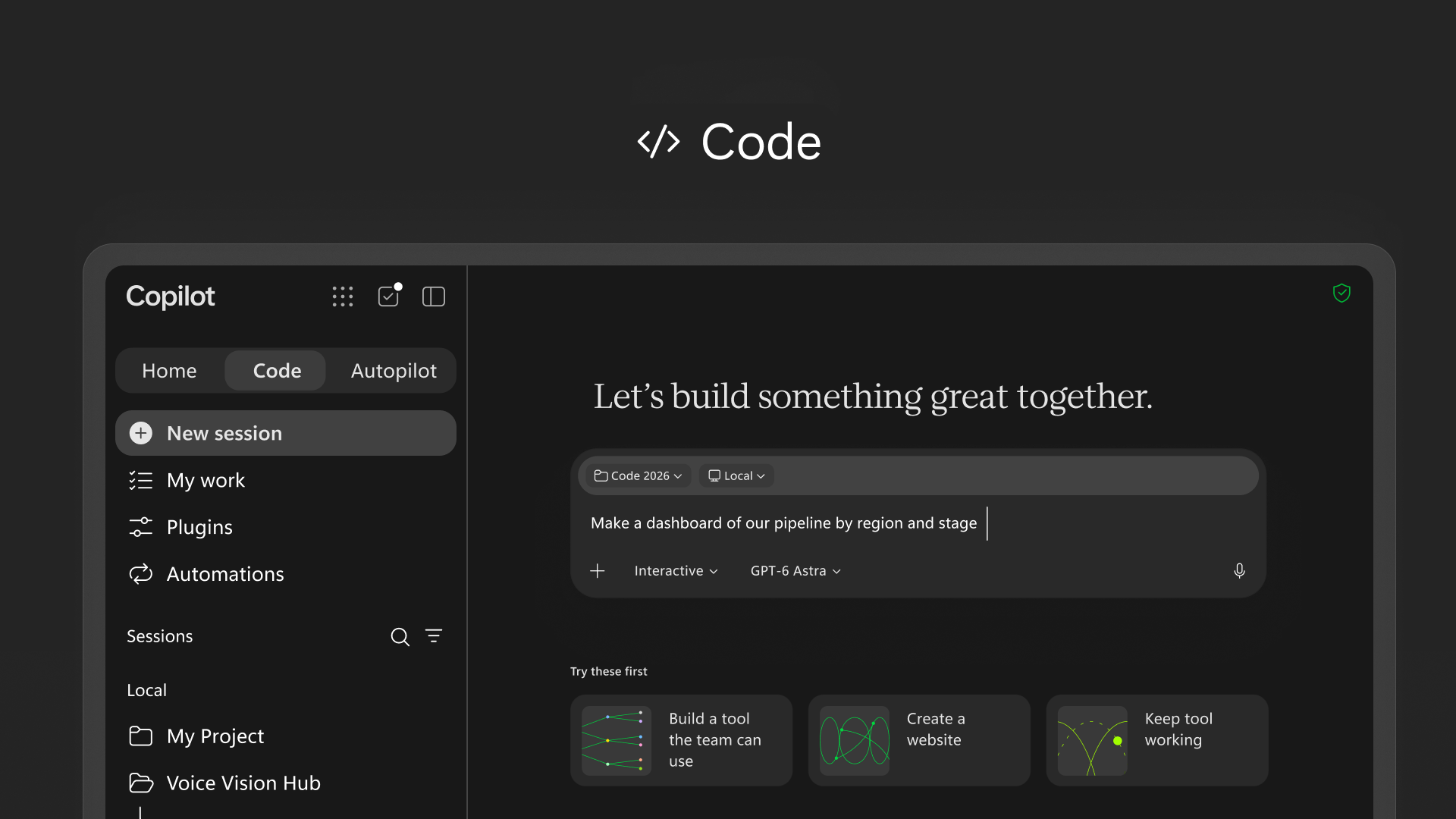 Code in new Copilot app