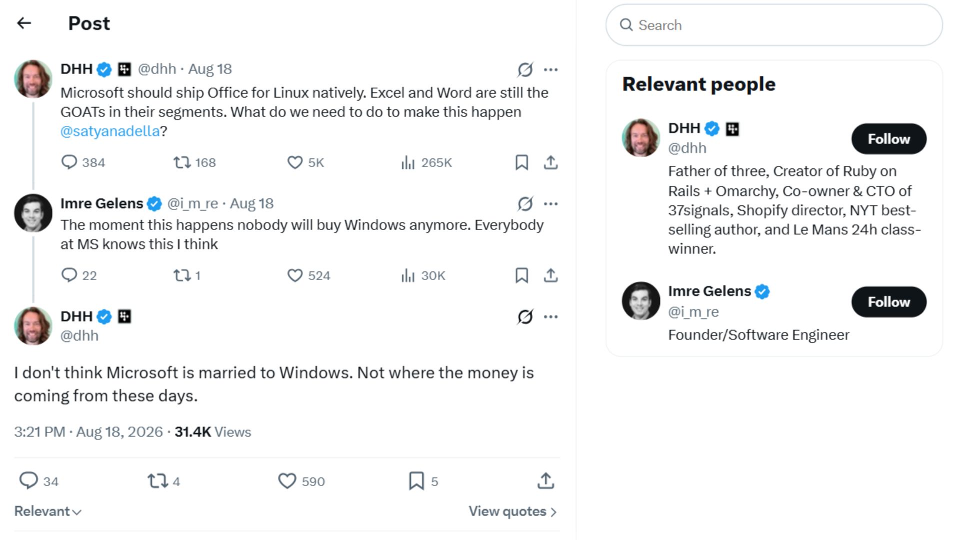 DHH wants Microsoft to bring Office to Linux