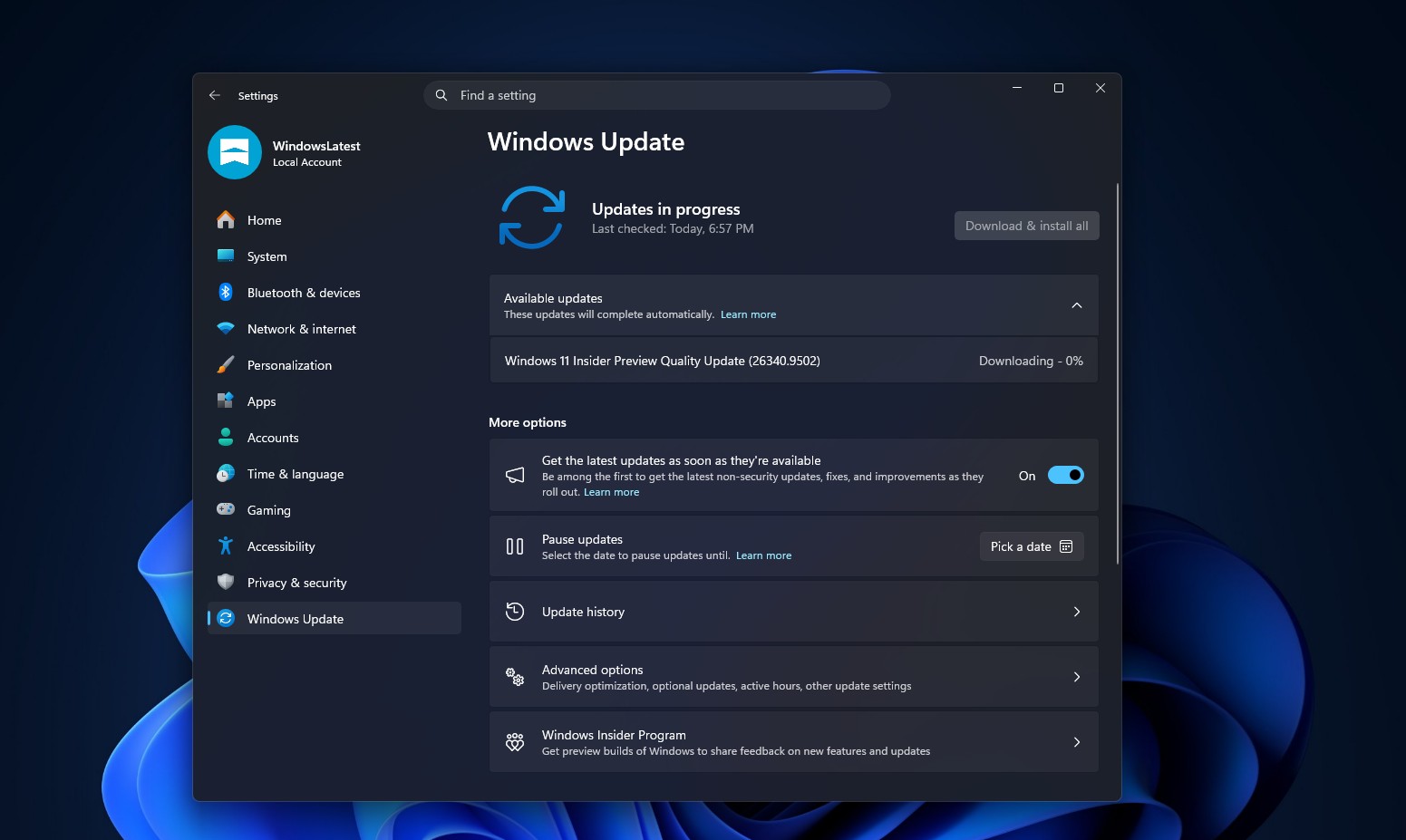 Downloading Insider Build 26340.9502