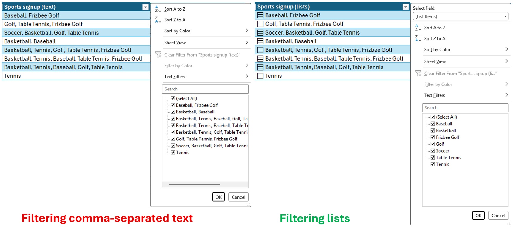 Excel filtering for multiple values