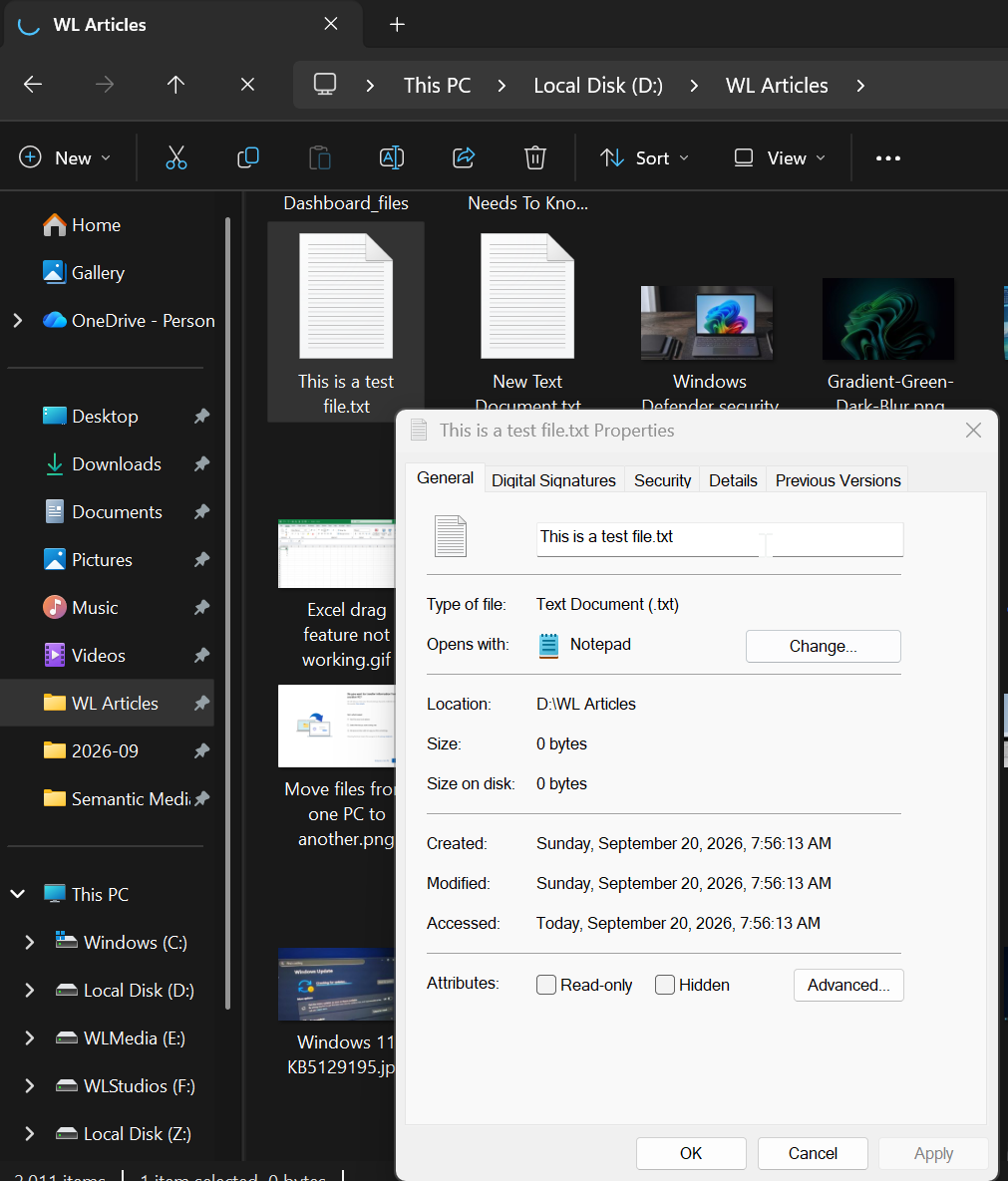 File Creation date in File Explorer
