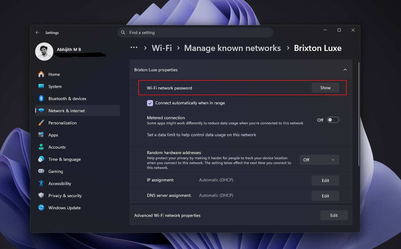 Finding known network password in Windows 11 is already possible