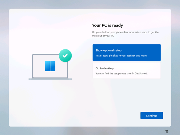 The new “Your PC is ready” screen at the end of Windows 11 setup.