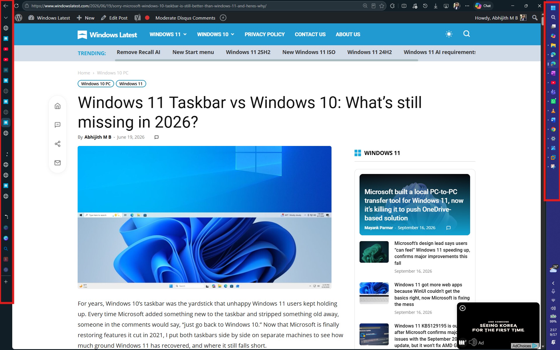 I use vertical taskbar and vertical tabs on browser, giving more screen real estate for reading articles