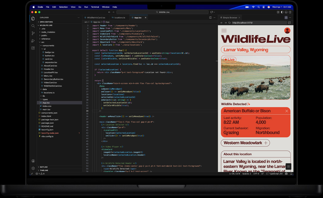 MacBook Pro showing code for an app using Visual Studio Code