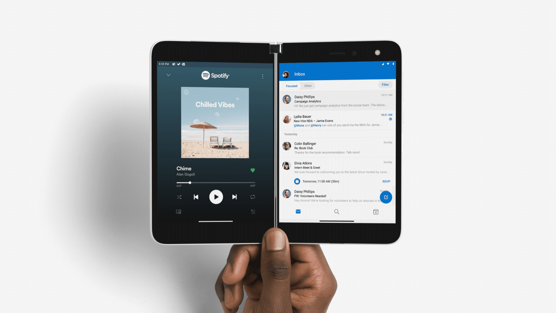 Microsoft Surface Duo running two apps side by side