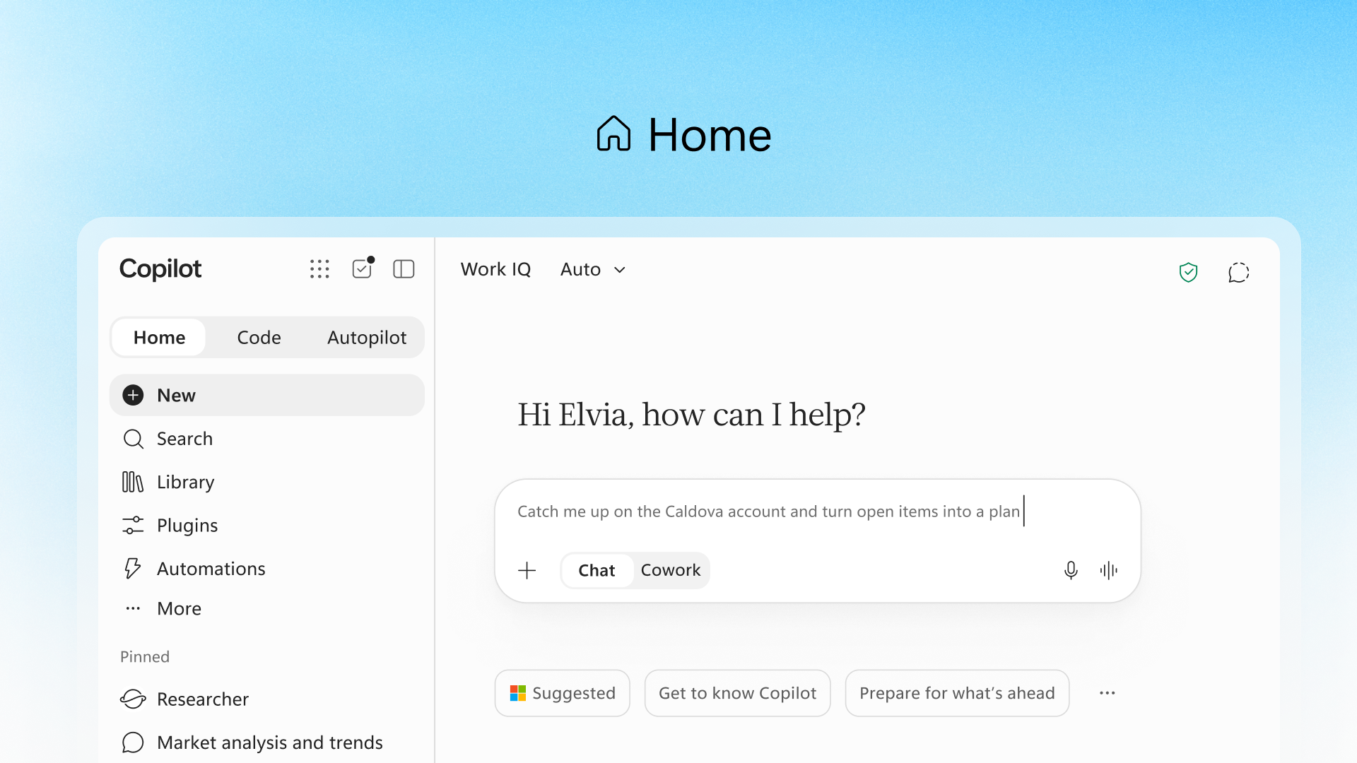 New Home page on Copilot
