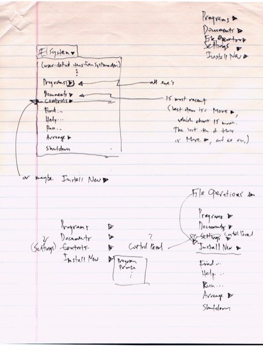 Oran's original drawing of the Windows 95 Start menu