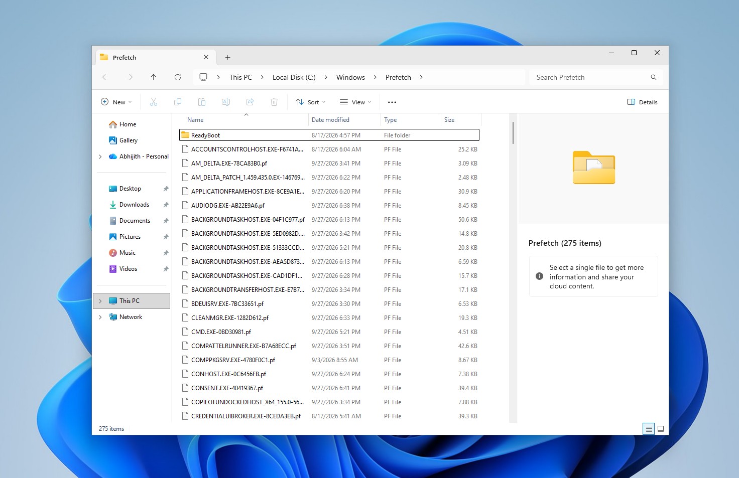 Prefetch in Windows 11