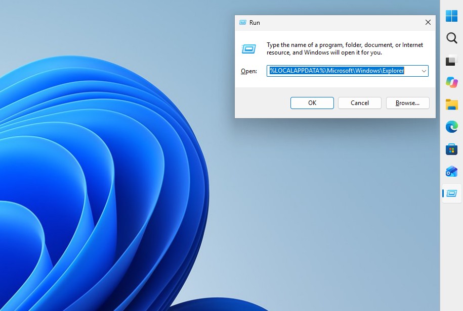 Run command to find where Windows 11 stores image preview thumbnails