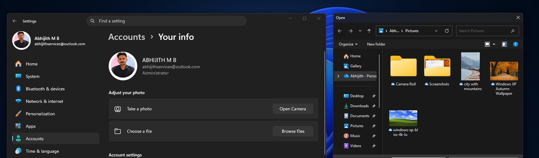 Setting profile picture in Windows 11