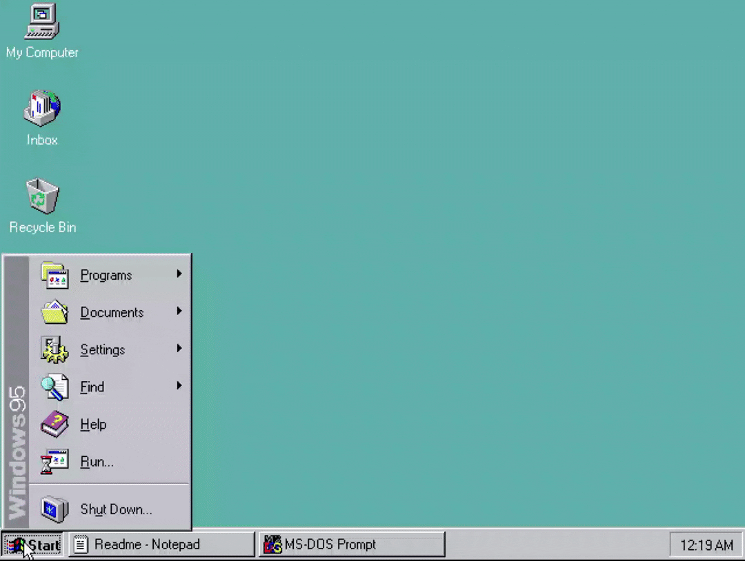 Start menu opening in Windows 95
