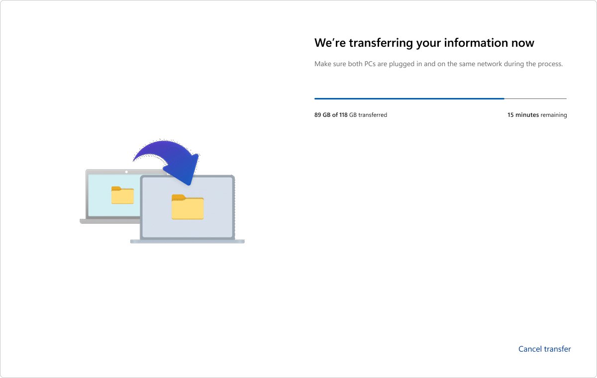 Transferring files using PC-to-PC transfer tool