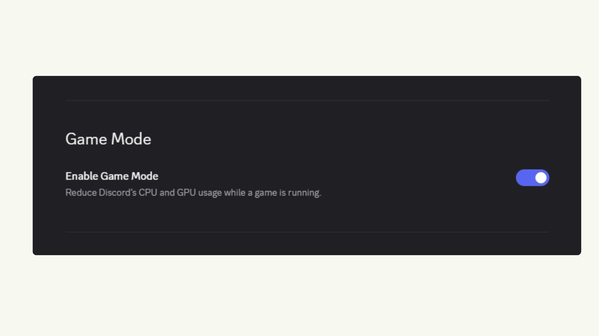 Upcoming Game Mode toggle in Discord
