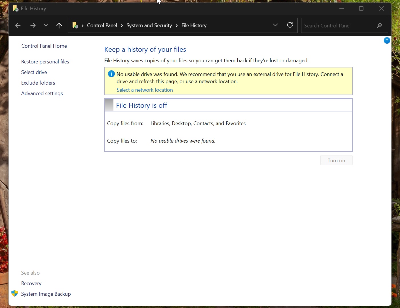 Historial de archivos de Windows 11