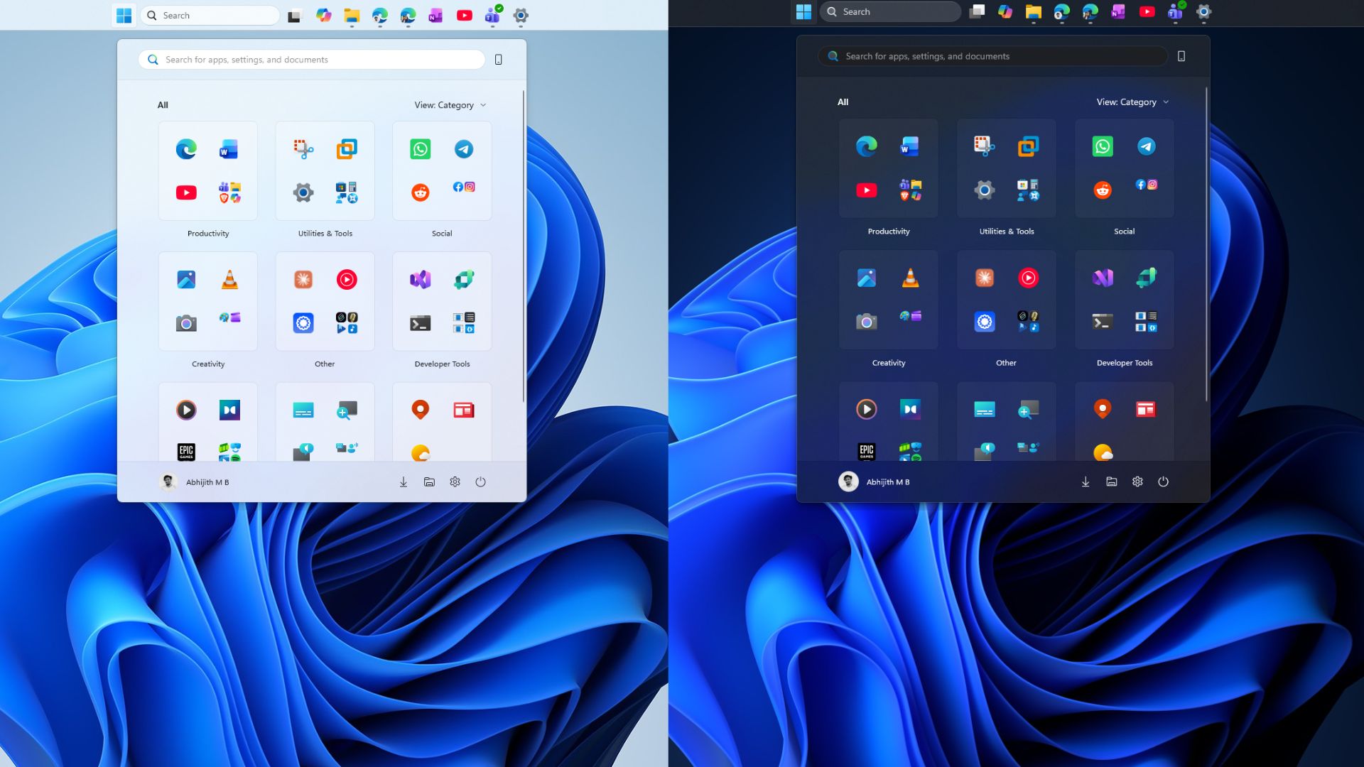 Windows 11 in light mode and dark mode