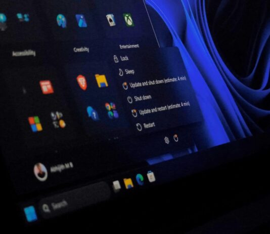 Windows 11's Power menu showing separate Shut down, Restart, Update and shut down, and Update and restart options
