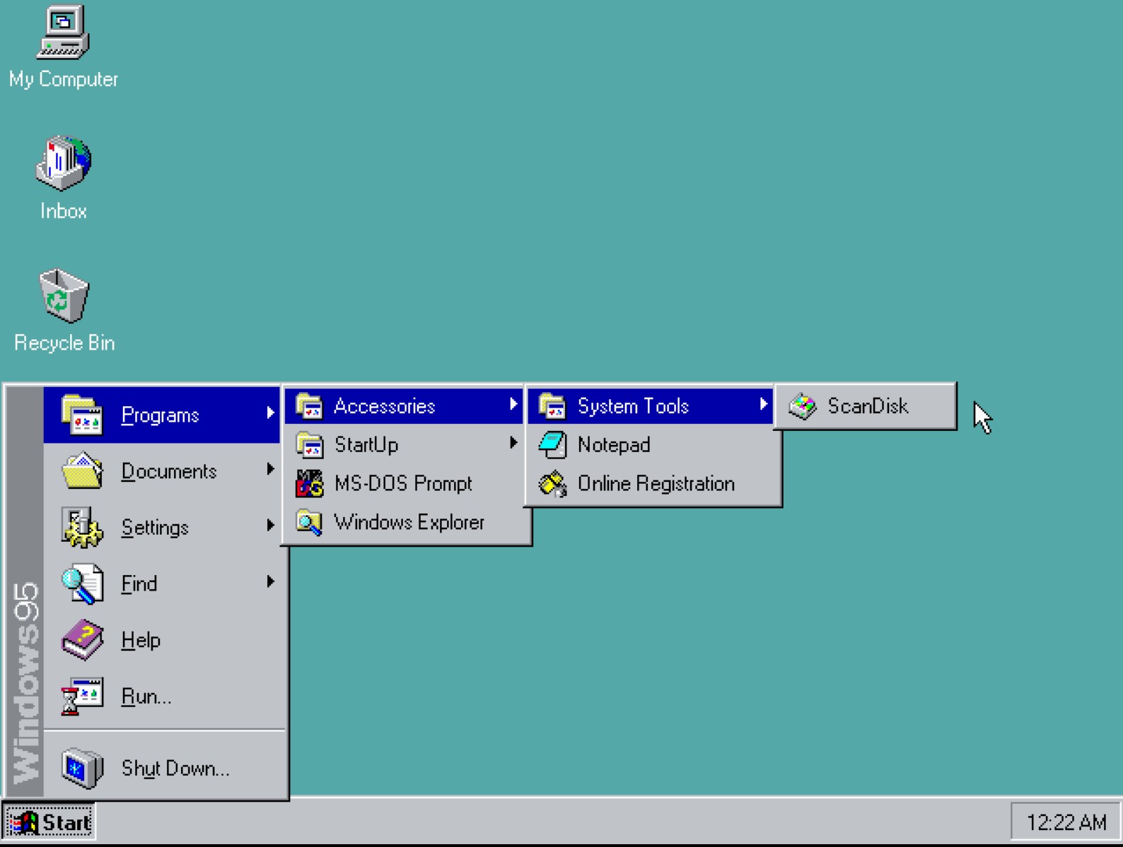 Windows 95 Start menu programs