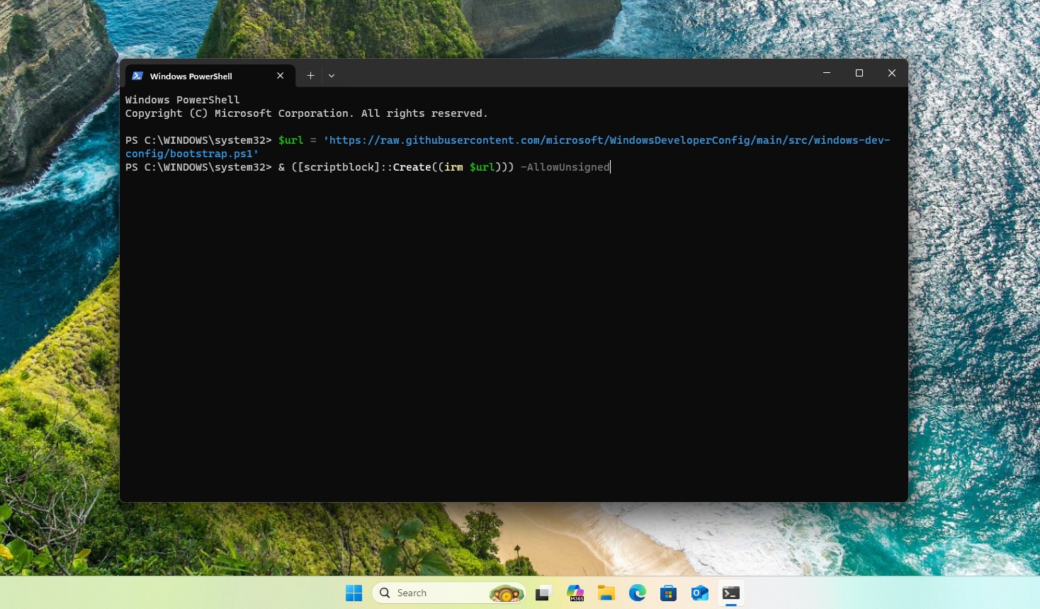 Windows Developer Configuration command in PowerShell