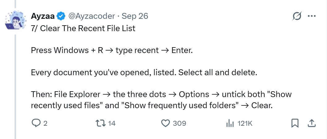 X post about Recent File List