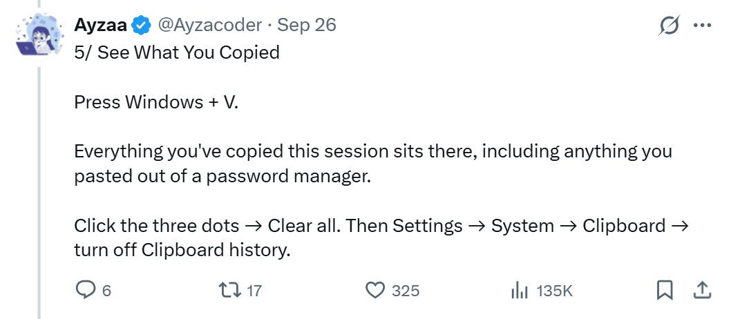 X post fearmongers Windows Clipboard which is a brilliant feature