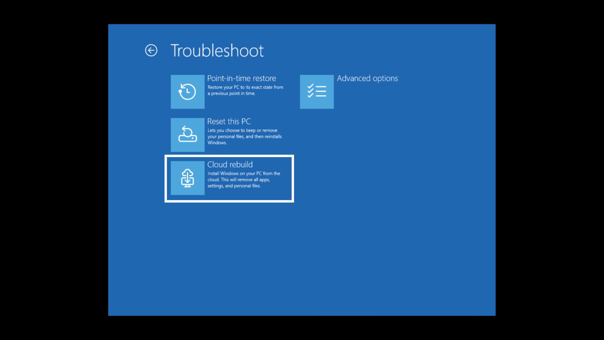 new Cloud rebuild option in Windows Recovery Environment (WinRE)