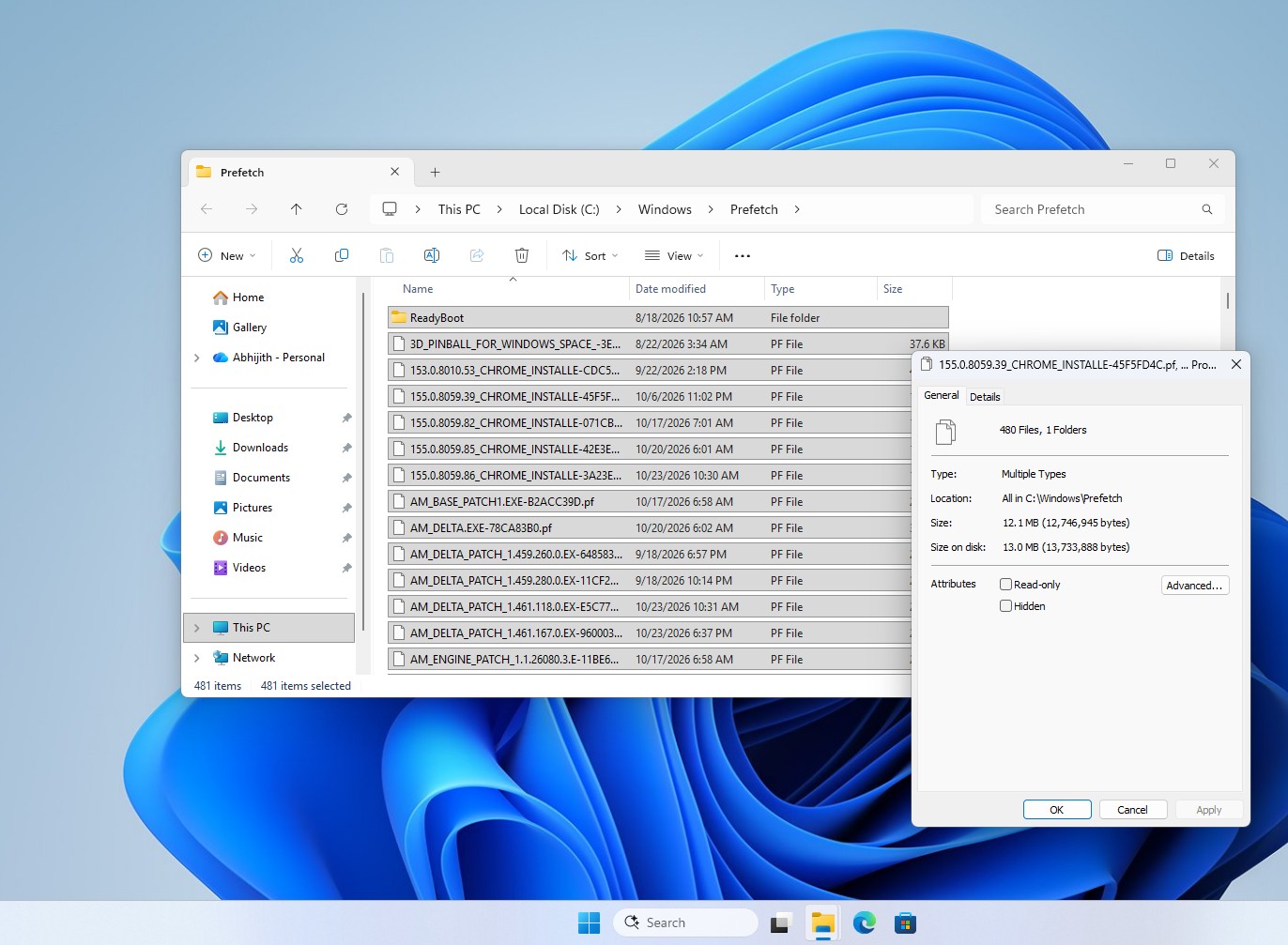 481 items in Prefetch folder in my test VM