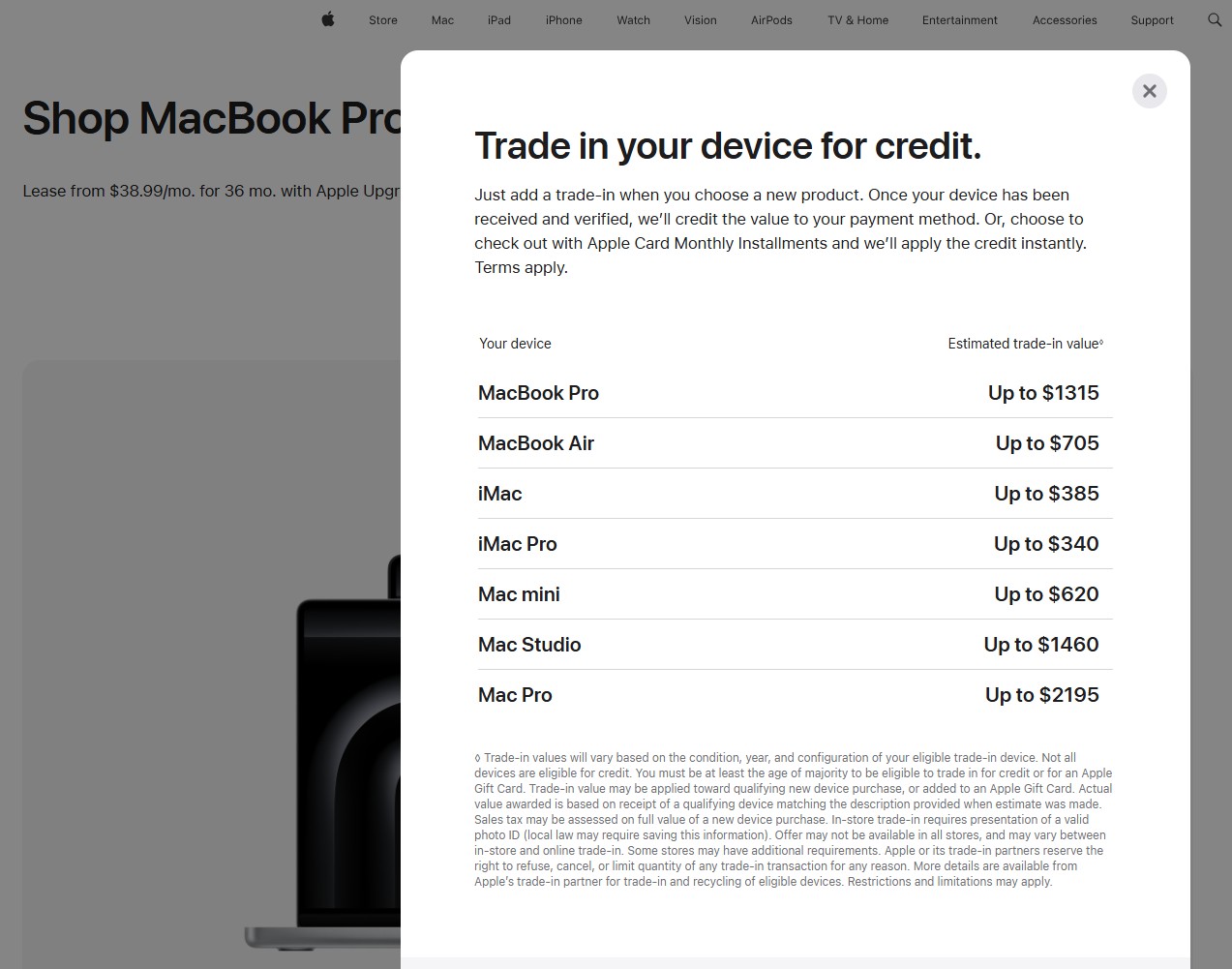 Apple trade-in value for all Macs
