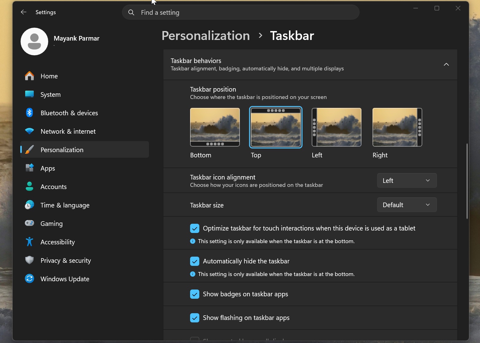 Automatically hide the taskbar on Windows 11